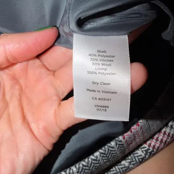 Talbots White/Gray/Red/Pink, Wool Plaid, Lined, Knee Length Pencil Skirt NWT- 14 - Picture 5 of 10